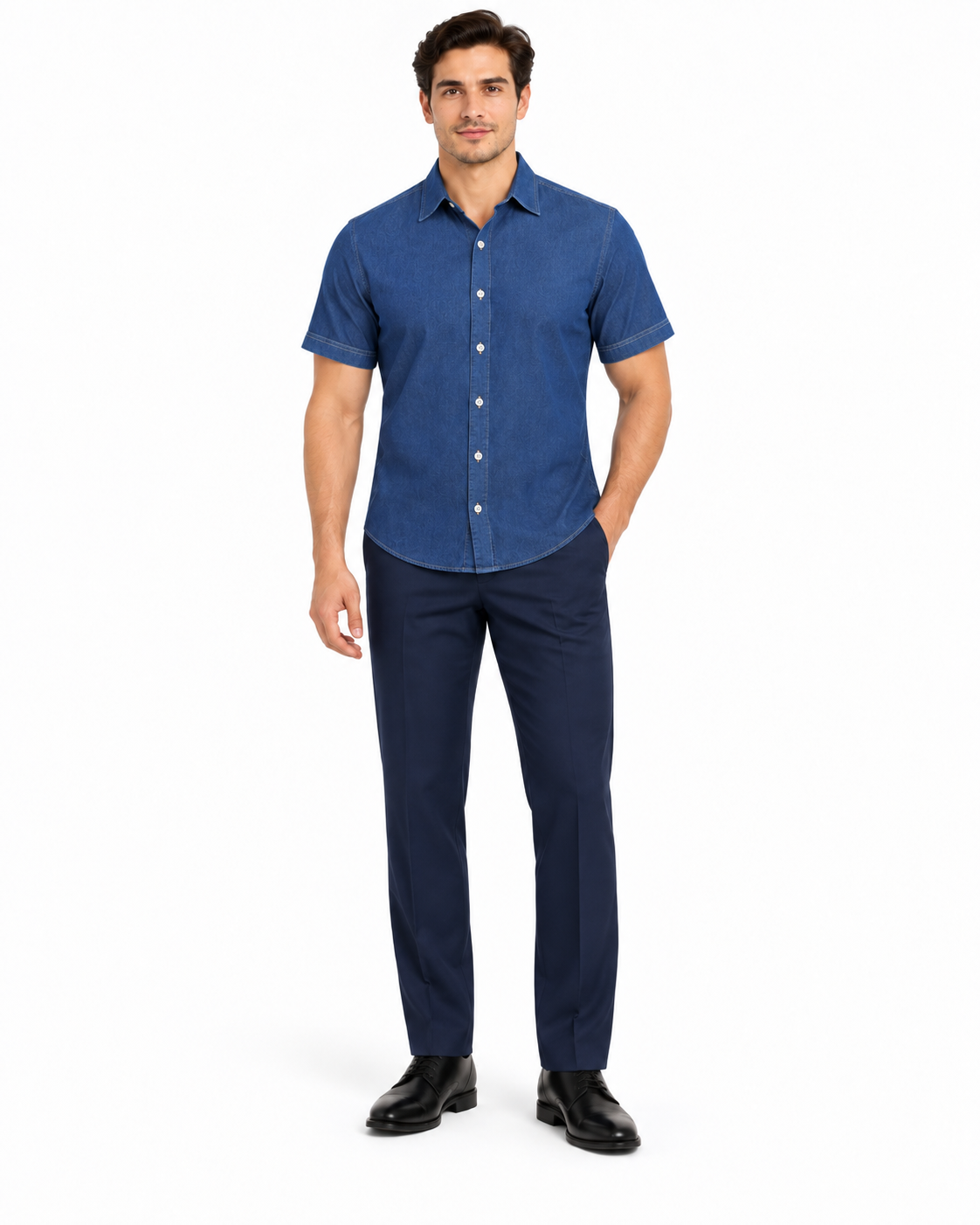 Camisa de meclilla manga corta